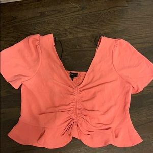 pink blouse with scrunch